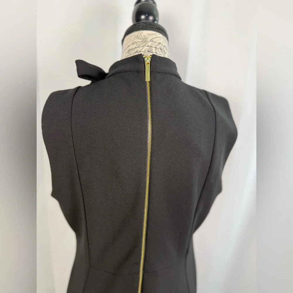 Calvin Klein Black Midi Dress with Bow Tie at Neckline Backside Zip Up Size 12 - Picture 7 of 15